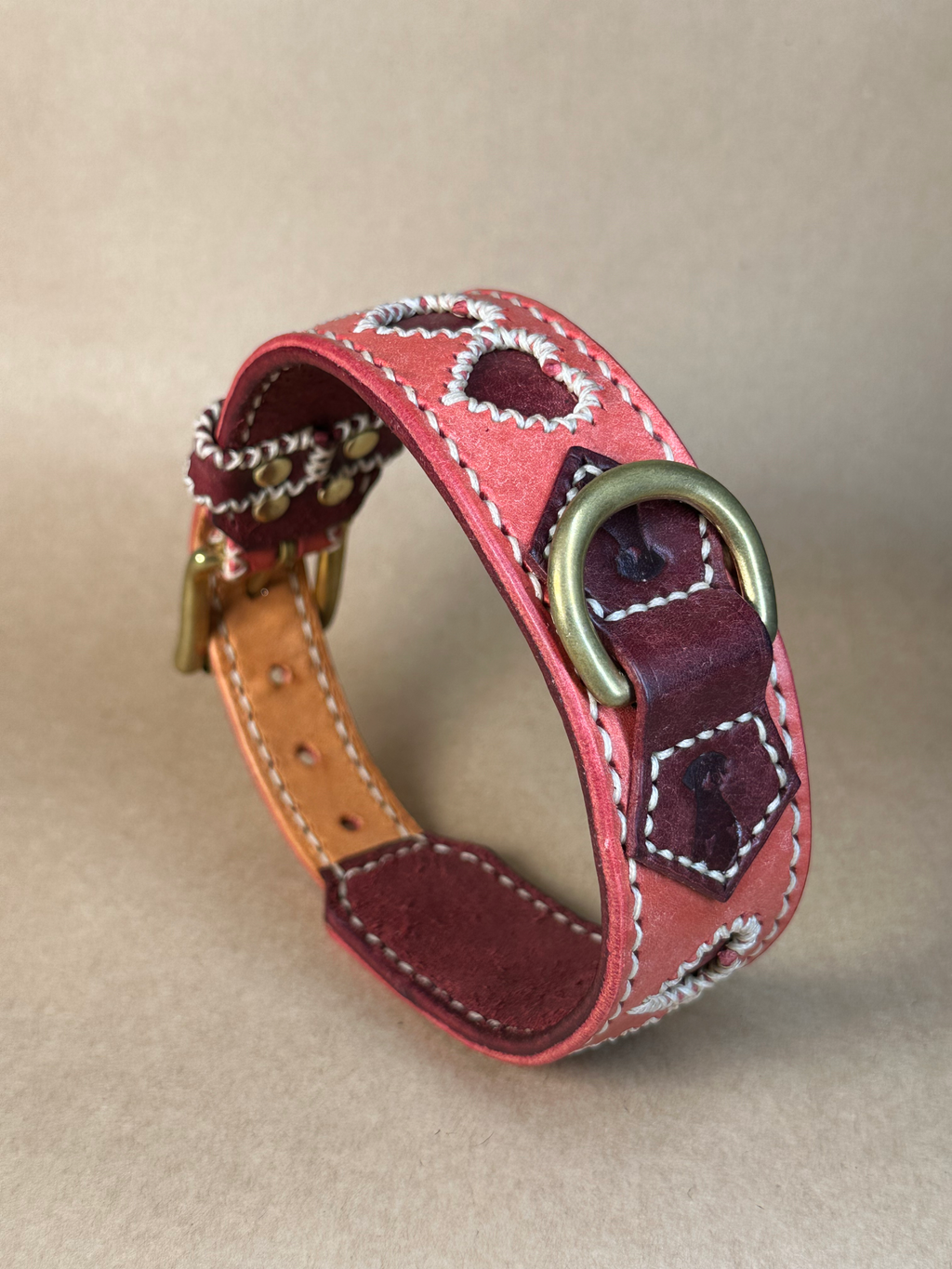 Collare per Cani Rosa Antico in Pelle Pieno Fiore