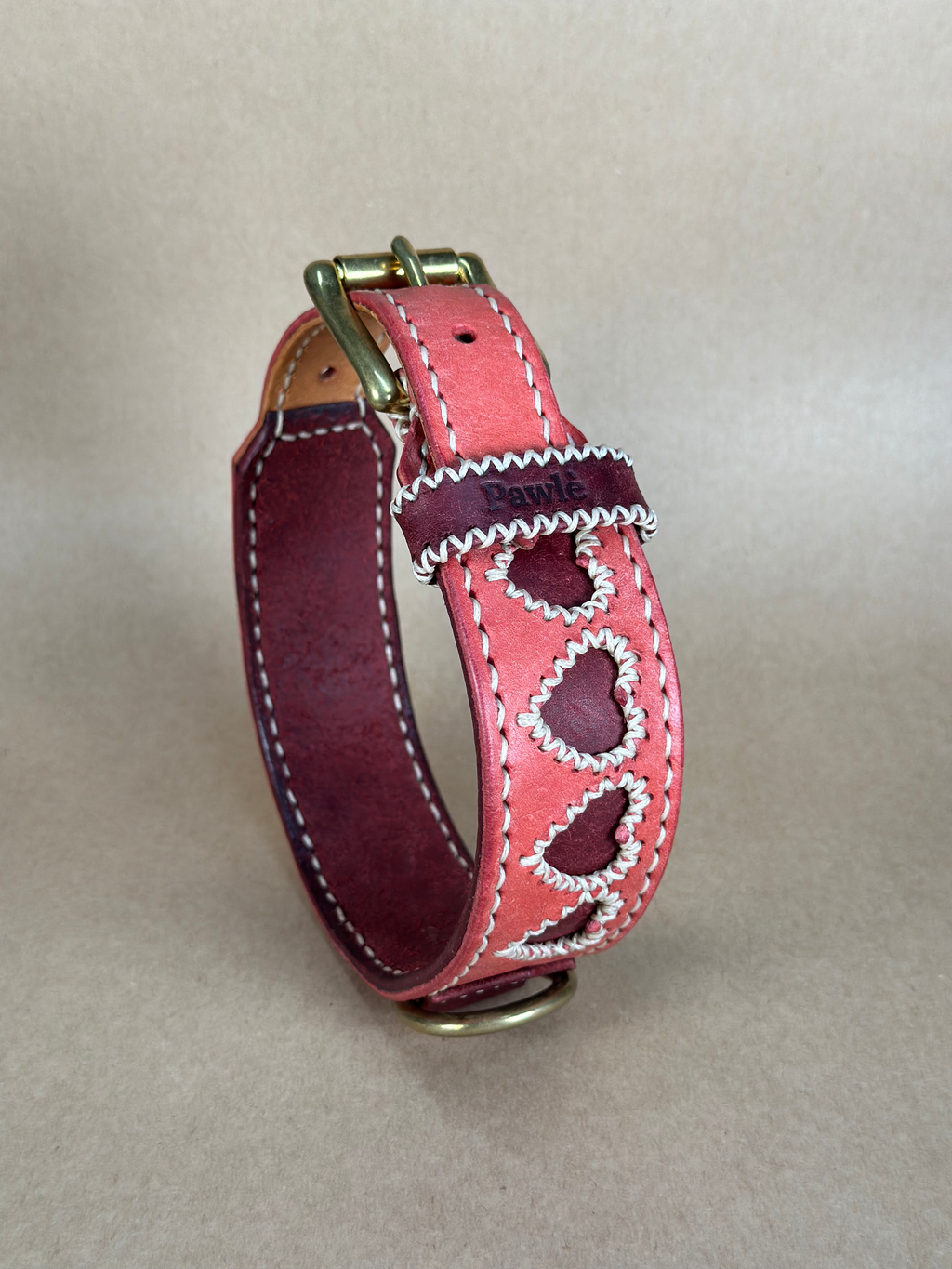 Collare per Cani Rosa Antico in Pelle Pieno Fiore