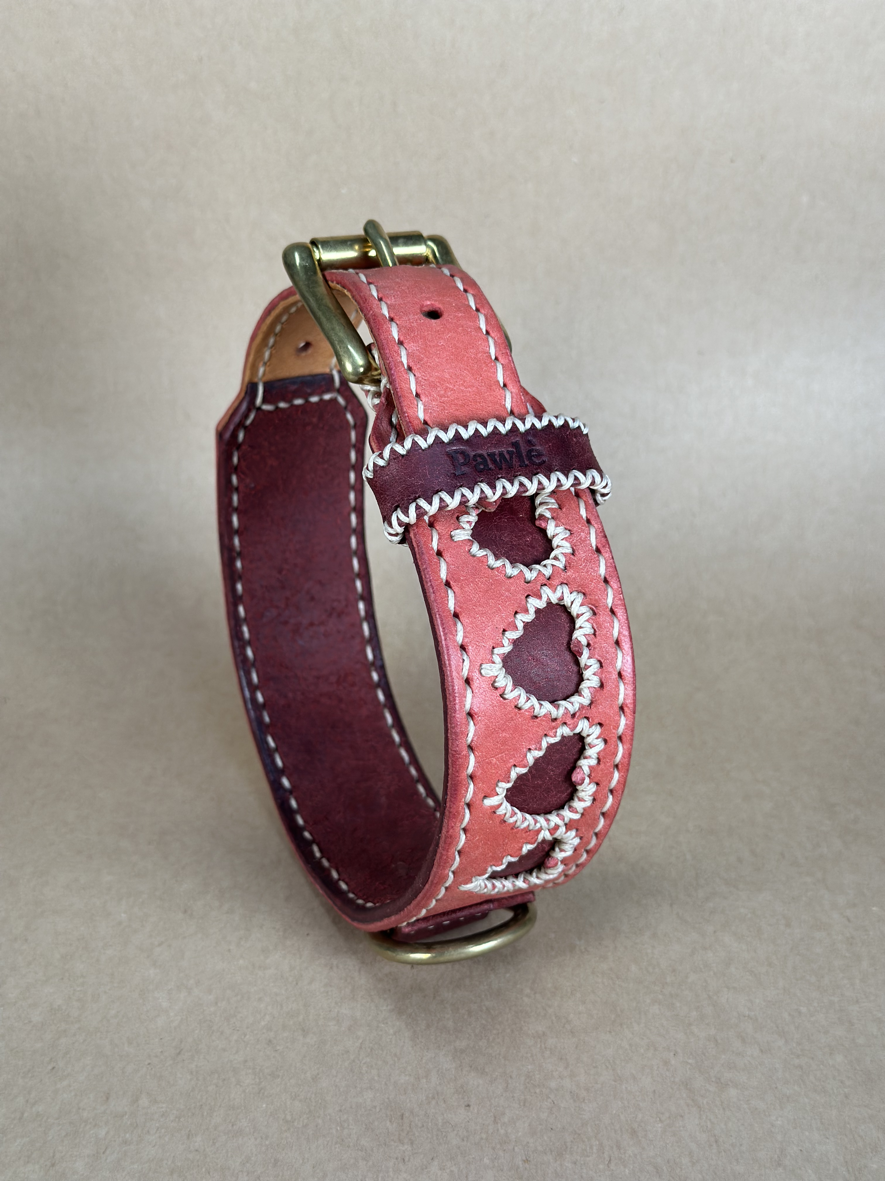 Collare per Cani Rosa Antico in Pelle Pieno Fiore