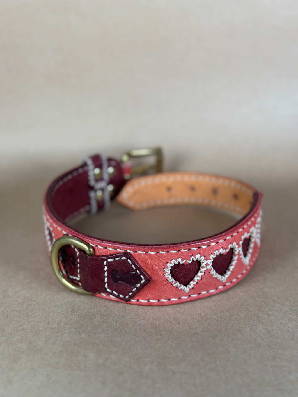 Collare per Cani Rosa Antico in Pelle Pieno Fiore