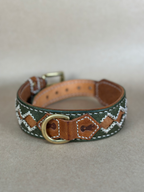 Collare per Cani Verde Olivo in Pelle Pieno Fiore