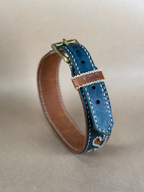 Collare per Cani Blu Navy in Pelle Pieno Fiore