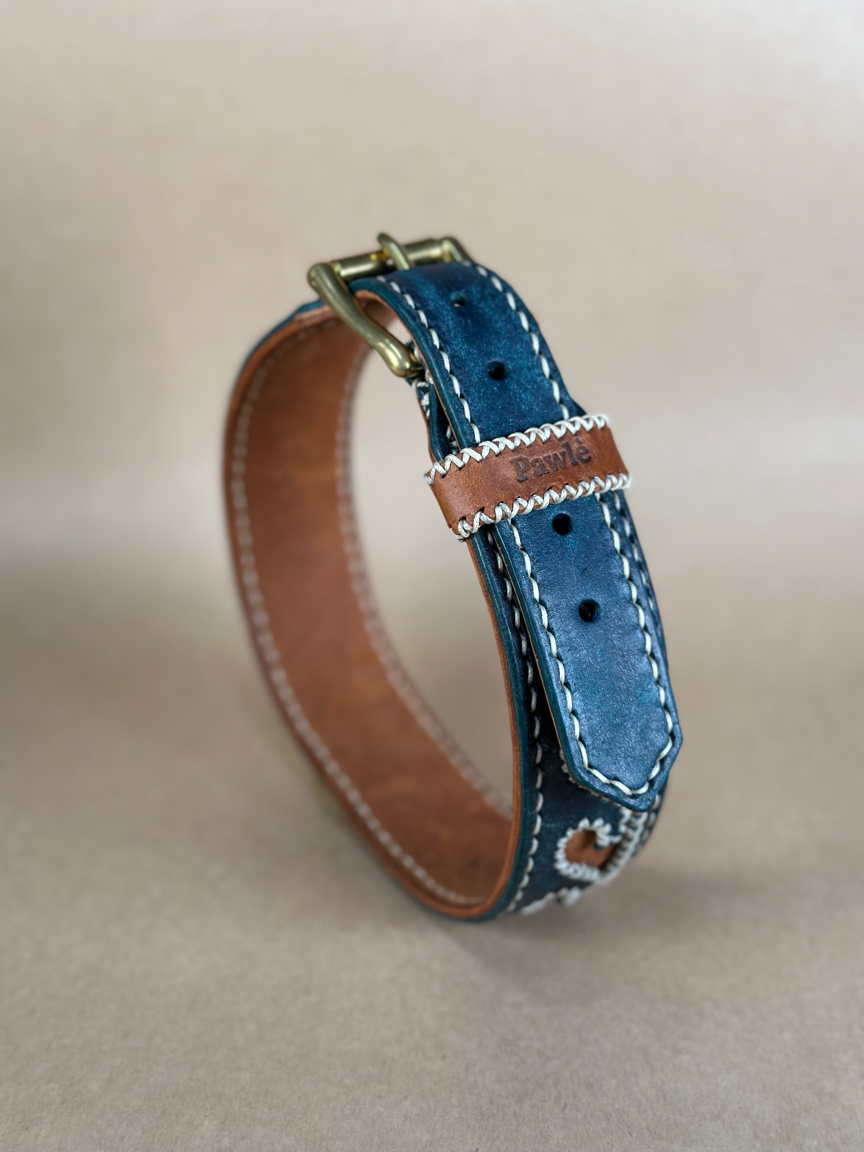 Collare per Cani Blu Navy in Pelle Pieno Fiore