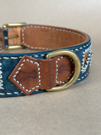 Collare per Cani Blu Navy in Pelle Pieno Fiore