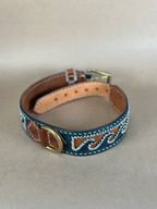 Collare per Cani Blu Navy in Pelle Pieno Fiore