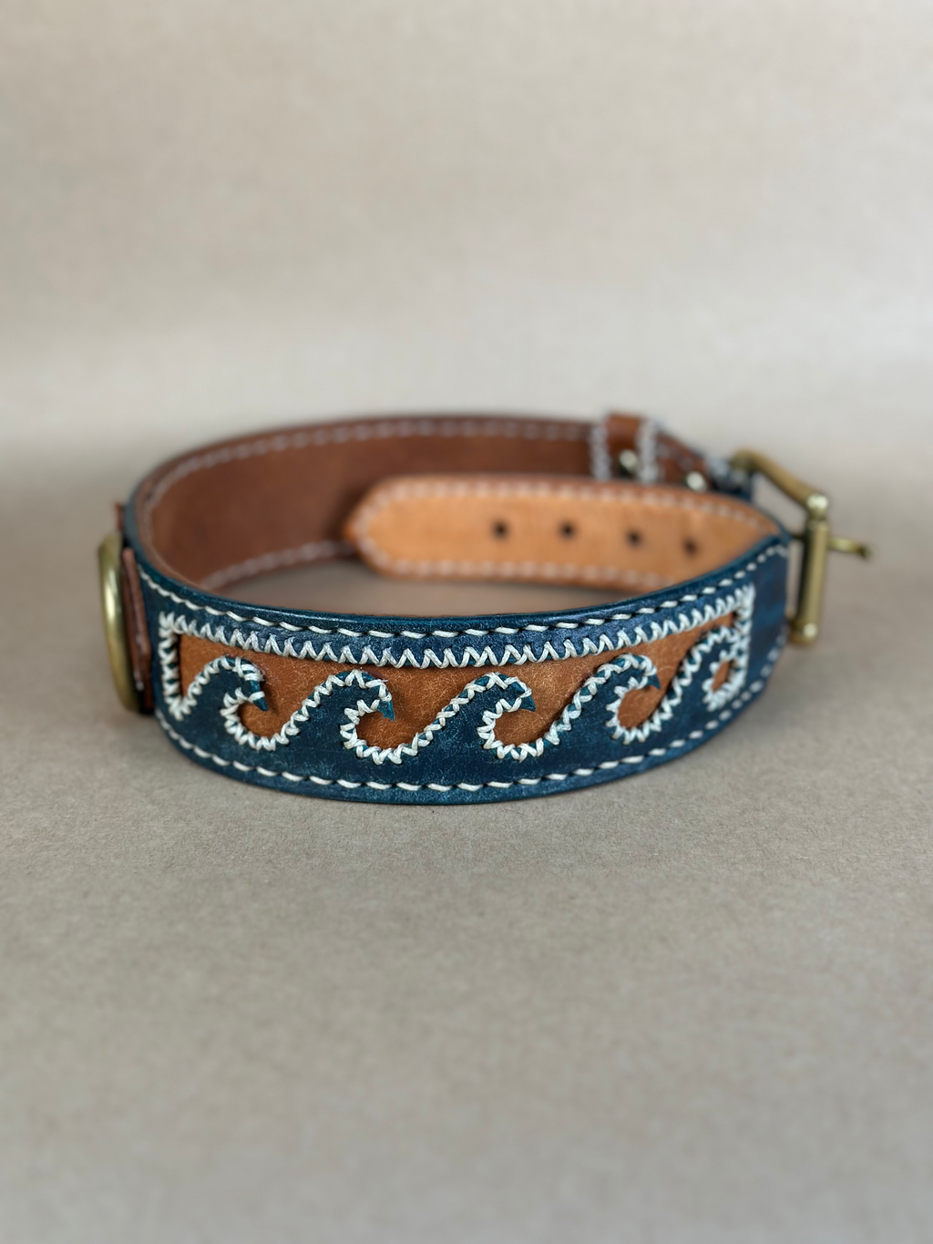 Collare per Cani Blu Navy in Pelle Pieno Fiore