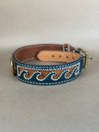 Collare per Cani Blu Navy in Pelle Pieno Fiore