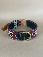 Collare per Cani Borgogna e Nero in Pelle Pieno Fiore