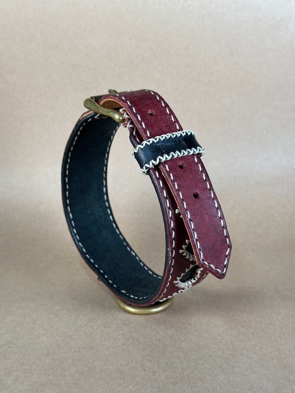 Collare per Cani Borgogna e Nero in Pelle Pieno Fiore