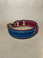 Collare per Cani Blu Navy e Borgogna in Pelle Pieno Fiore