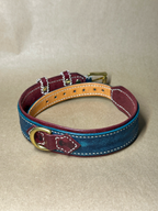 Collare per Cani Blu Navy e Borgogna in Pelle Pieno Fiore