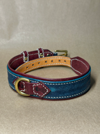 Collare per Cani Blu Navy e Borgogna in Pelle Pieno Fiore