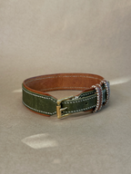 Collare per Cani Verde Olivo in Pelle Pieno Fiore