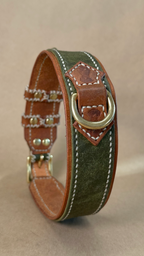 Collare per Cani Verde Olivo in Pelle Pieno Fiore